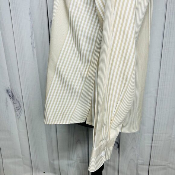 Pendleton Shaped Fit Button Up Shirt Sz 10 Petite Tan White Striped Long Sleeve - Picture 7 of 10